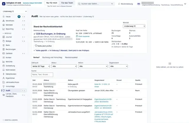 Audit, Bildschirm der Testversion