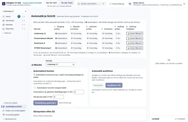 Automatik je Schritt, Bildschirm der Testversion