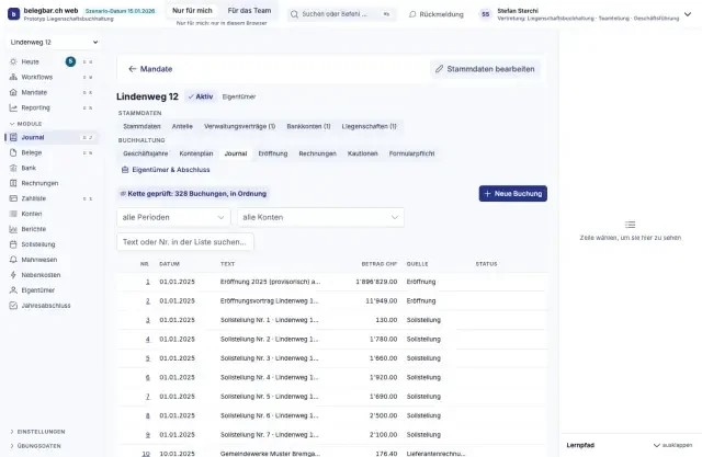 Journal, Bildschirm der Testversion