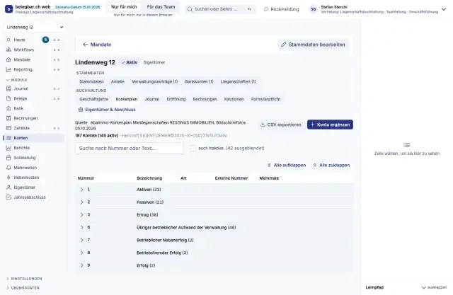 Kontenplan, Bildschirm der Testversion