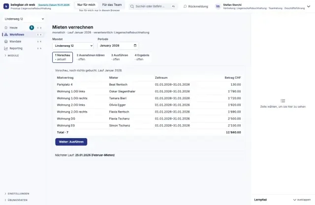 Mieten verrechnen, Bildschirm der Testversion