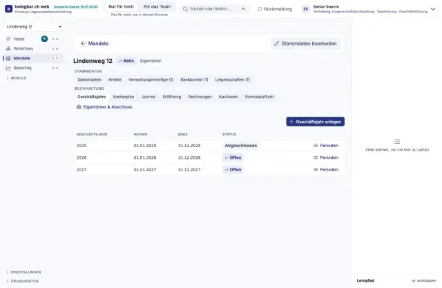 Geschäftsjahre und Perioden, Bildschirm der Testversion