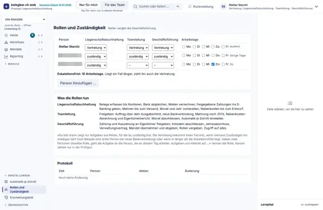 Rollen und Zuständigkeit, Bildschirm der Testversion