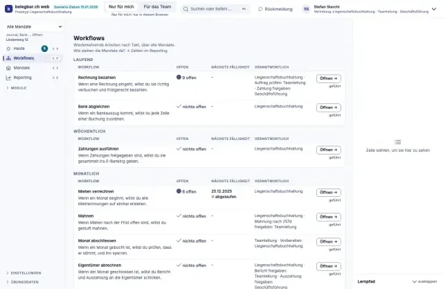 Workflows, Bildschirm der Testversion